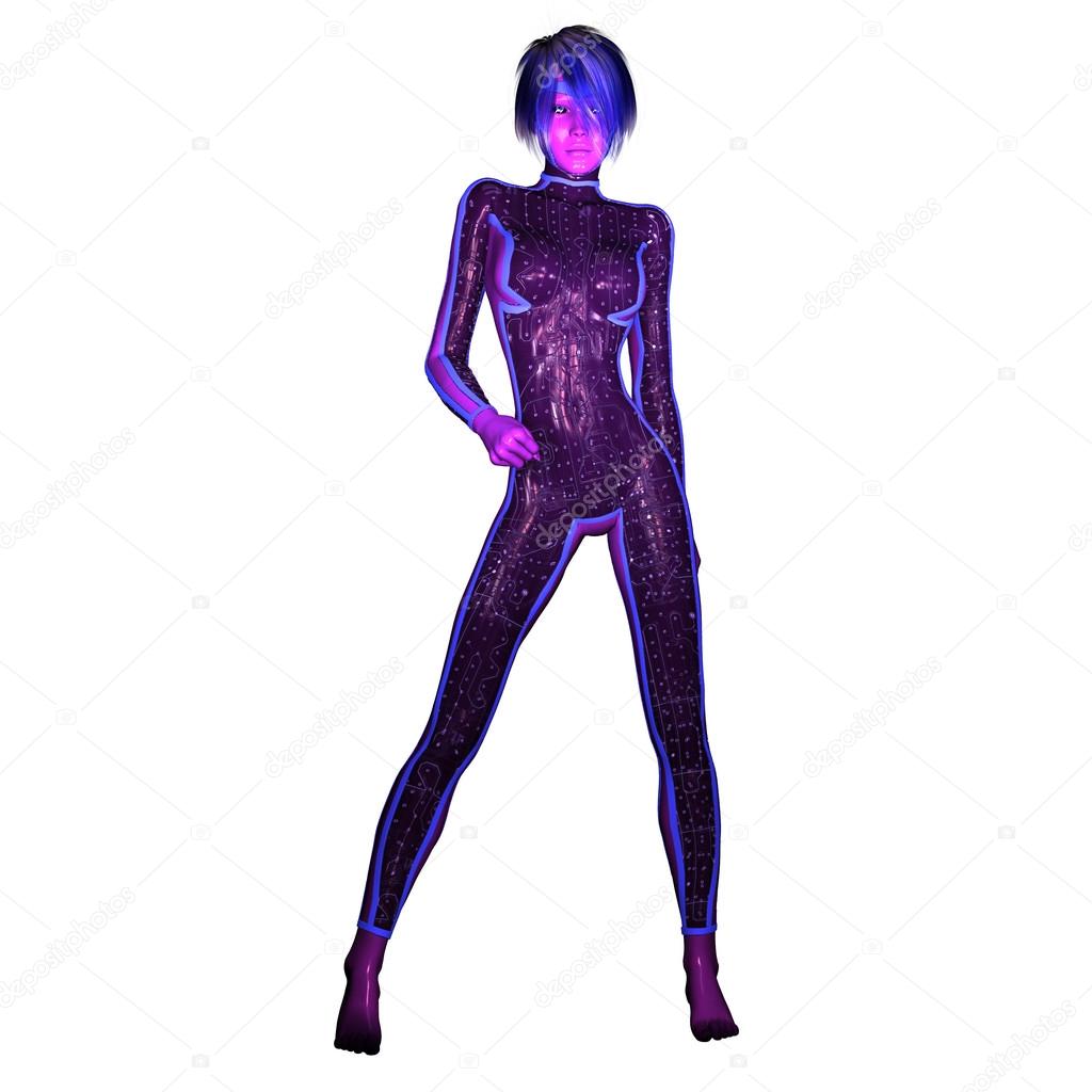 Digital 3D Illustration of a Science Fiction Female Cutout on white Background