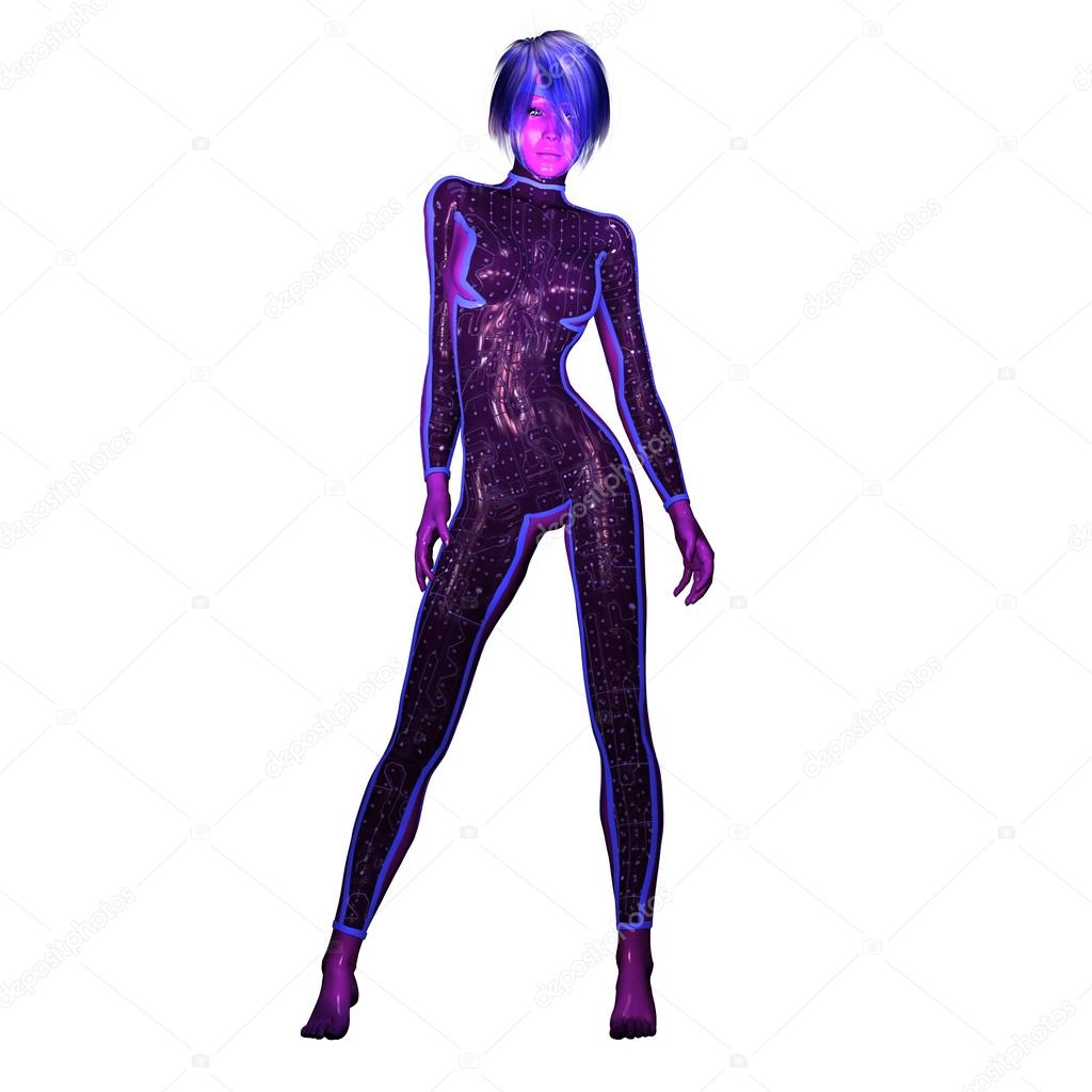 Digital 3D Illustration of a Science Fiction Female Cutout on white Background