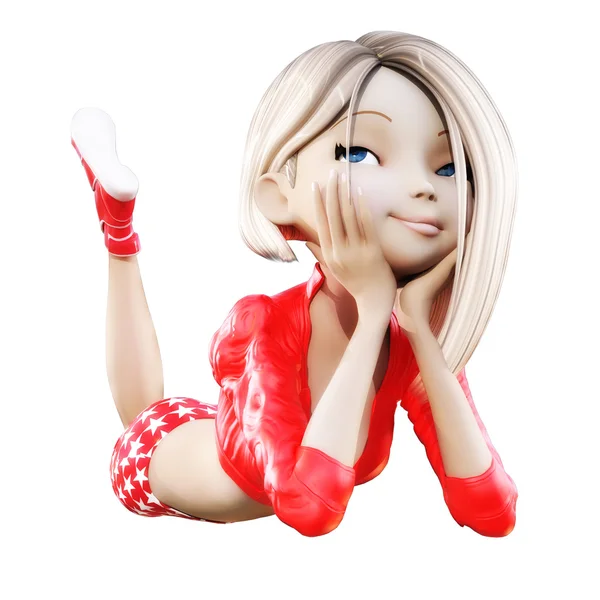 Ilustração 3D Digital de uma Toon Girl, recorte em branco Backgrou — Fotografia de Stock