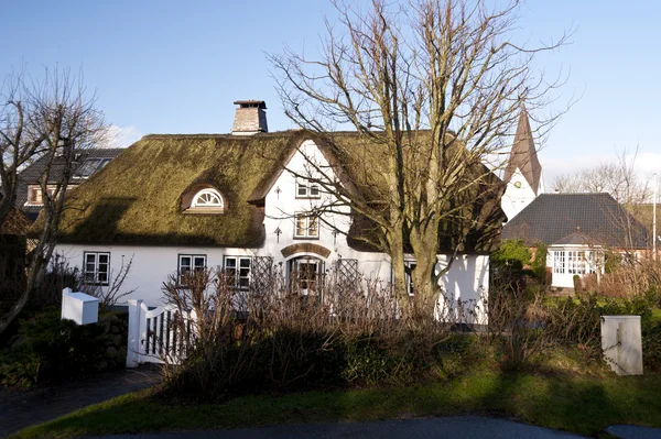 Amrum 在德国的茅草的屋顶的房子 — 图库照片