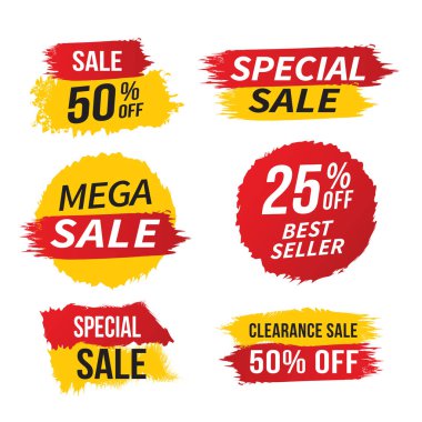 Satış ve özel teklif etiketleri, fiyat etiketleri, satış etiketi, afiş, vektör illüstrasyonu.