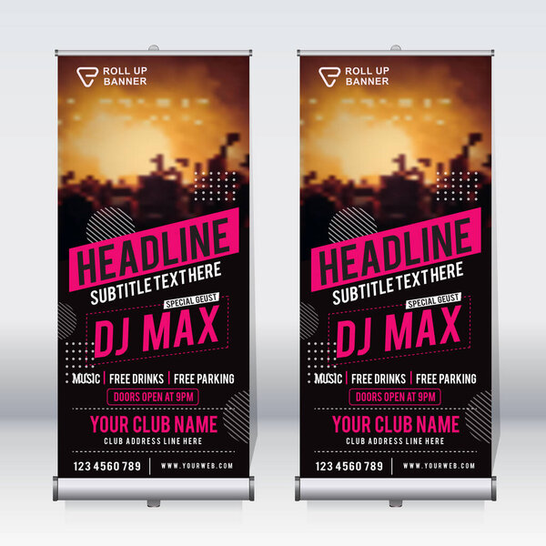 Roll up banner design template, vertical, corporate background, pull up design, modern retractable banner, rectangle size.