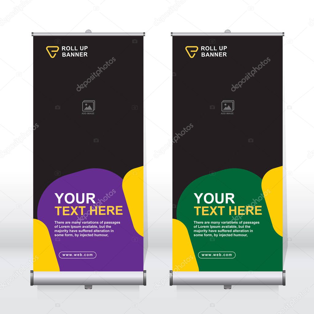 Roll up banner design template, vertical, corporate background, pull up design, modern retractable banner, rectangle size.