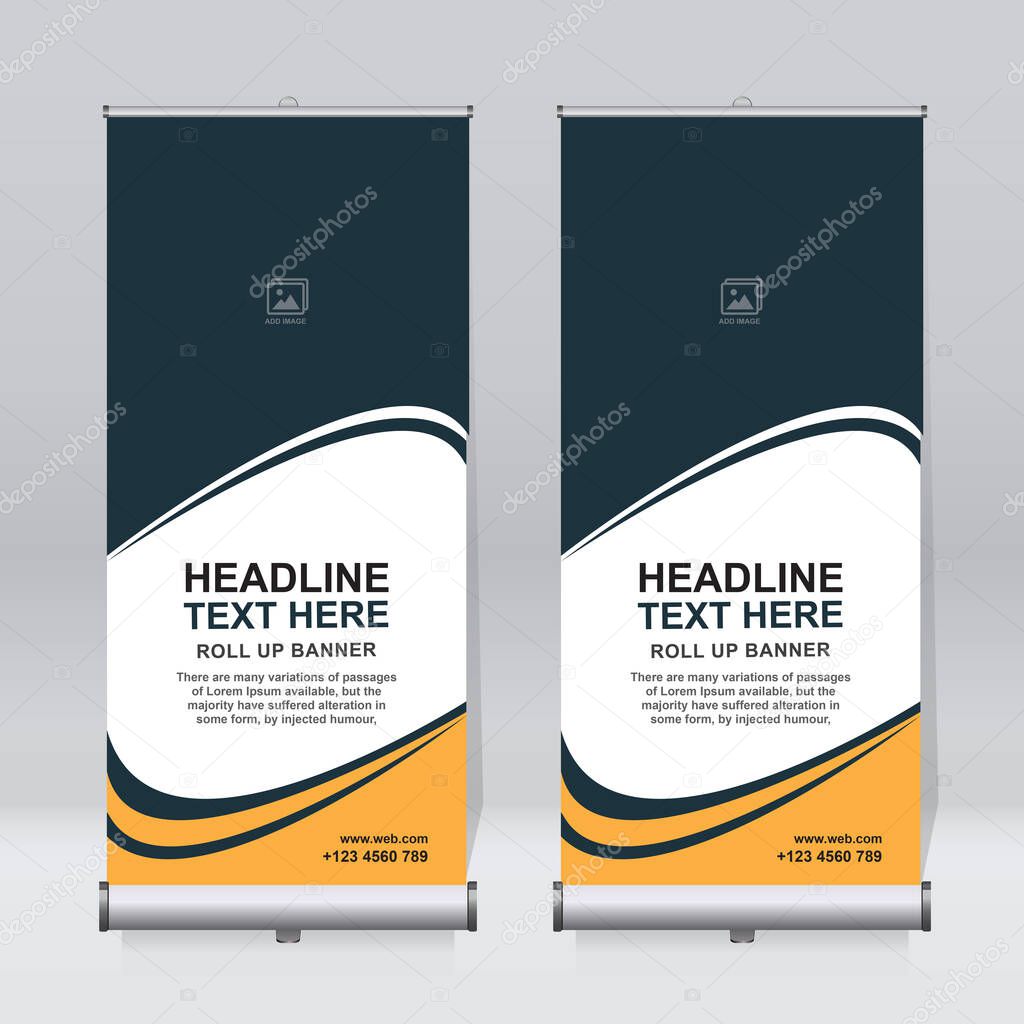Roll up banner design template, vertical, corporate background, pull up design, modern retractable banner, rectangle size.
