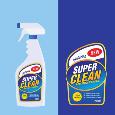 Temizleyici, çamaşır deterjanı etiketi, tuvalet ya da lavabo açıcı, yaratıcı paket pankart tasarımı şablonu. Tasarım ve vektör illüstrasyonunu ayarla.