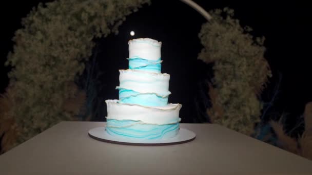 Biały i niebieski tort weselny — Wideo stockowe