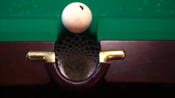 Billiard ball falls into a pocket — Stock Video