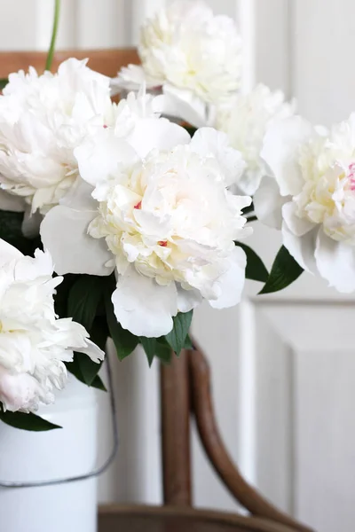 stock image Bunch of Fresh Peonies in a Vase. Wedding Flowers Bouquet. Interior Decoration.