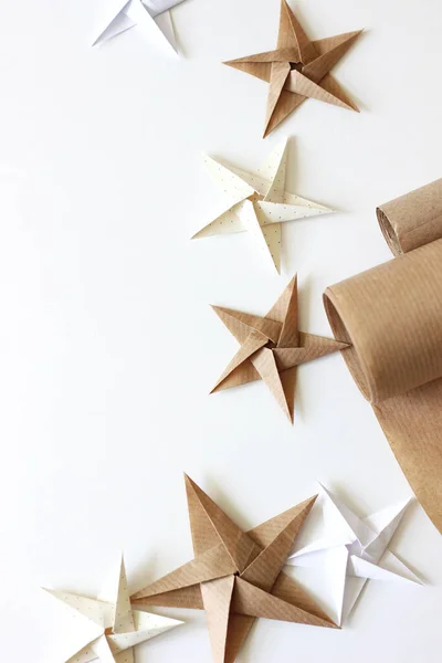 Feest Achtergrond Met Origami Sterren Vakantie Mock Rechtenvrije Stockafbeeldingen