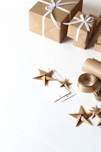 Decoración Navidad Diseño Pisos Vacaciones Con Cajas Regalo Papel Embalaje —  Fotos de Stock