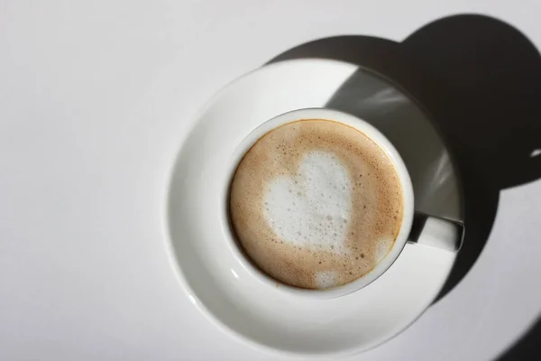 Cappuccino Creamy Milk Froth White Background Copy Space — Stok Foto