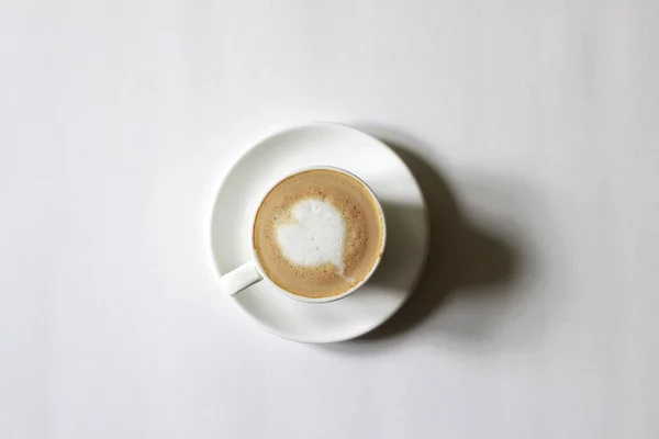 Kopi Tampilan Top Cappuccino Dengan Heart Latte Art Latte Background — Stok Foto