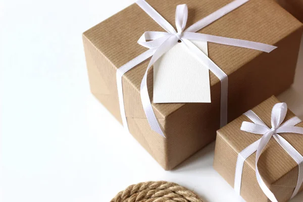 Navidad Año Nuevo Cajas Regalo Embalaje Vacaciones Mínimo Neutral Mockup — Foto de Stock