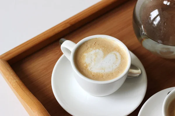 Frisch Gebrühter Cappuccino Großaufnahme Kaffee Zum Aufwärmen — Stockfoto