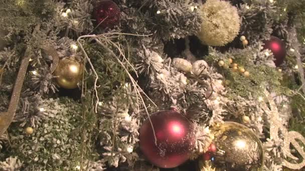 おもちゃやクリスマス ツリーの枝からの花輪で飾られました。 — ストック動画