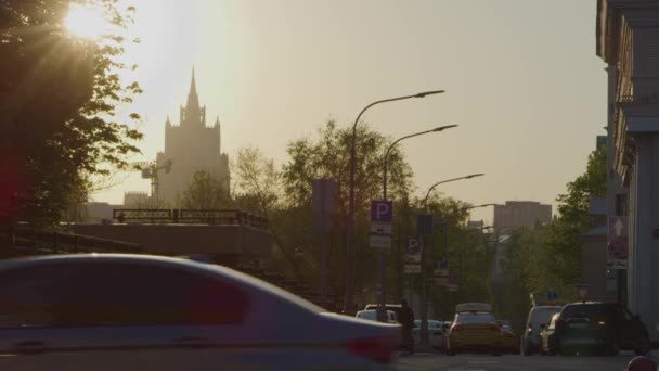 Verkeer Stad Zonsondergang Moskou — Stockvideo