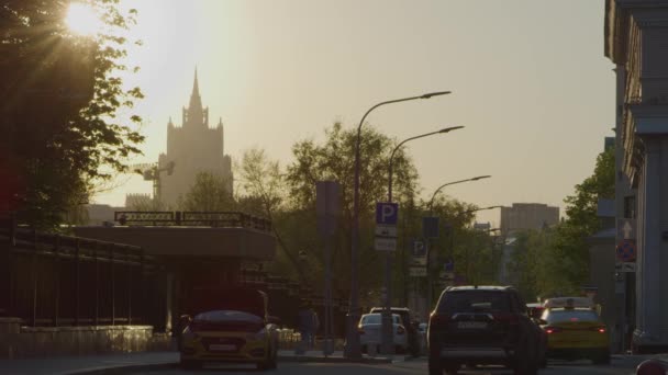 Provoz Městě Západ Slunce Moskvě — Stock video