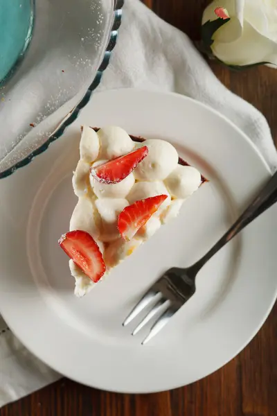 Tart with strawberries and cherry and whipped cream — Stock Photo, Image