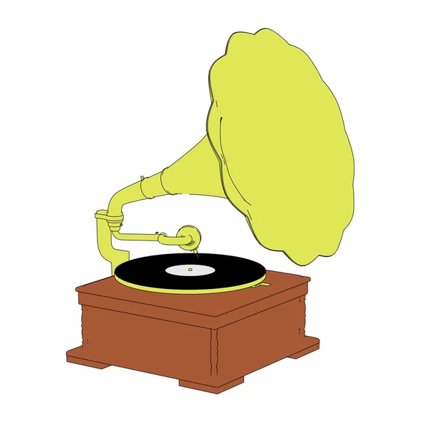 Illustrazione 2d cartone animato di vecchio grammofono — Foto Stock