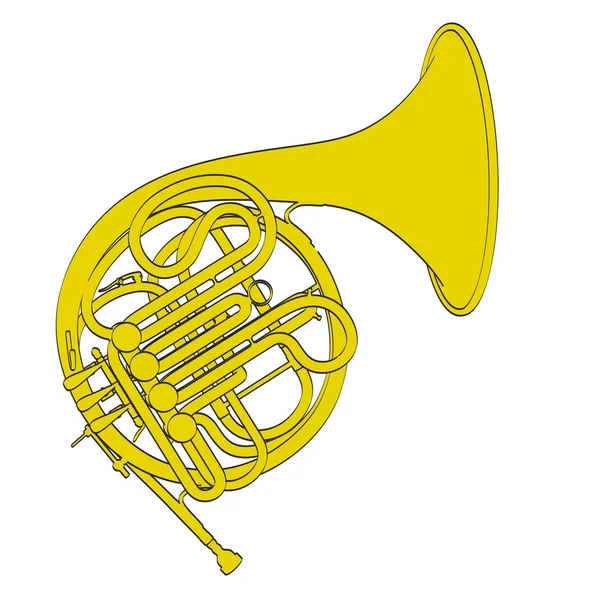 2d cartoon illustration of french horn — Stock Photo, Image