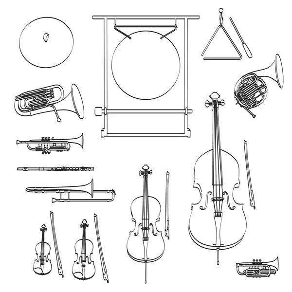 2D ilustrace kreslené hudebních nástrojů - orchestr — Stock fotografie
