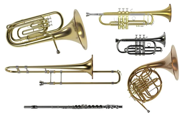 Rendering of brass musical instruments — Stock Photo, Image