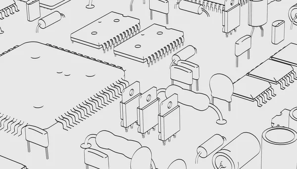 Desenho animado 2d ilustração de peças eletrônicas — Fotografia de Stock
