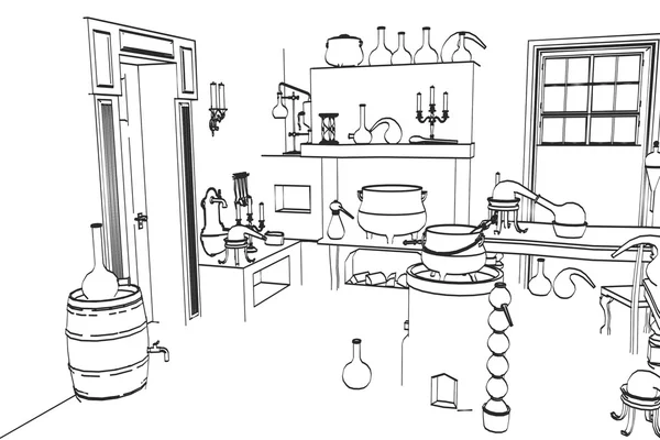 2d cartoon illustration of alchemy lab — Stock Photo, Image