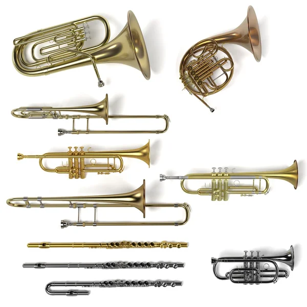 3d representación de instrumentos musicales de latón — Foto de Stock