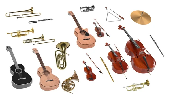 3d representaciones de conjunto de instrumentos musicales —  Fotos de Stock