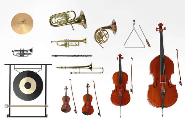 3D-Wiedergabe von Orchester-Musikinstrumenten — Stockfoto