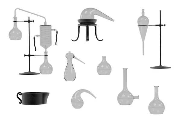 3d renderings of alchemy tools set — Stock Photo, Image