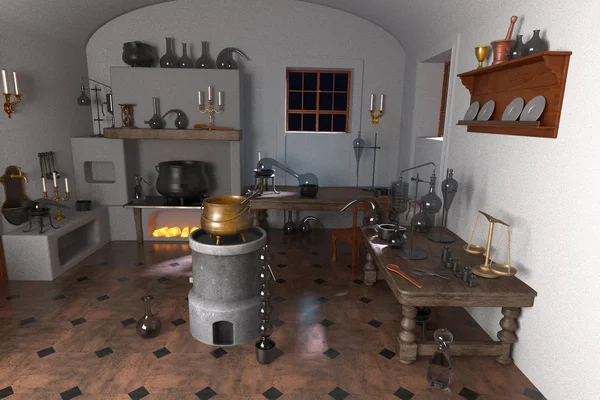 3D-renderingar av alkemi laboratorium — Stockfoto