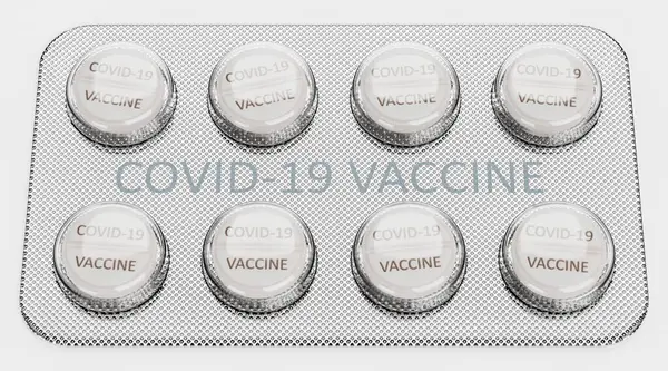 Realistyczny Render Blistra Tabletkami Covid Vaccine — Zdjęcie stockowe