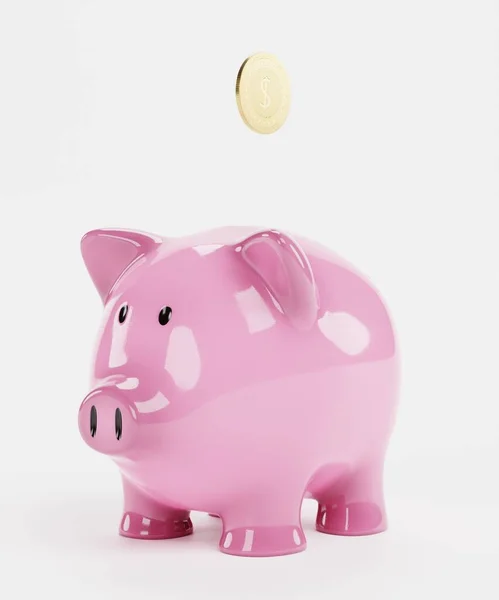 Renderização Realista Piggy Bank Com Moeda — Fotografia de Stock