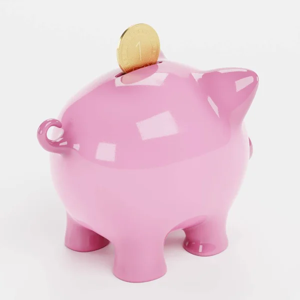 Realistisk Render Piggy Bank Med Mynt — Stockfoto