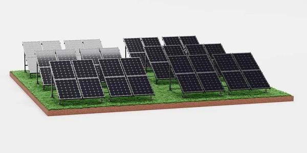 Realistische Render Solar Panel Farm — Stockfoto