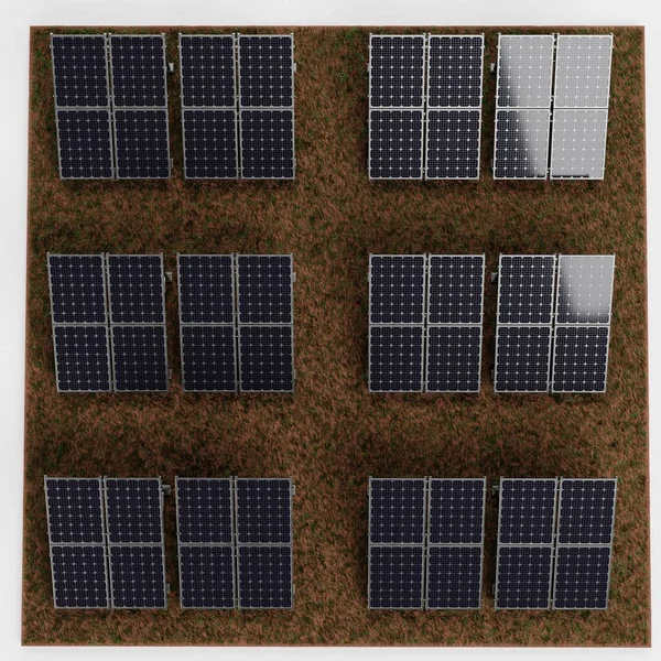 Realistic Render Solar Panel Farm — Stock Photo, Image