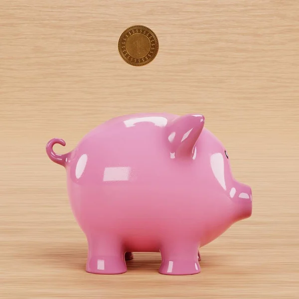 Realistický Render Piggy Bank Mincí — Stock fotografie