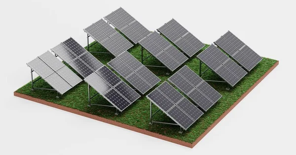 Renderização Realista Fazenda Painel Solar — Fotografia de Stock