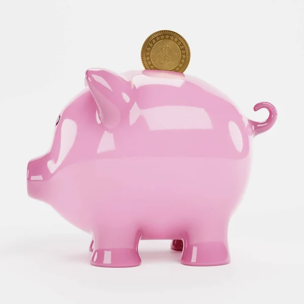 Реалістичний Рендер Piggy Bank Монетою — стокове фото