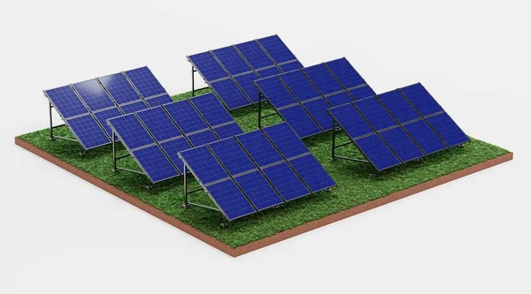 太阳能电池板农场实际3D渲染 — 图库照片