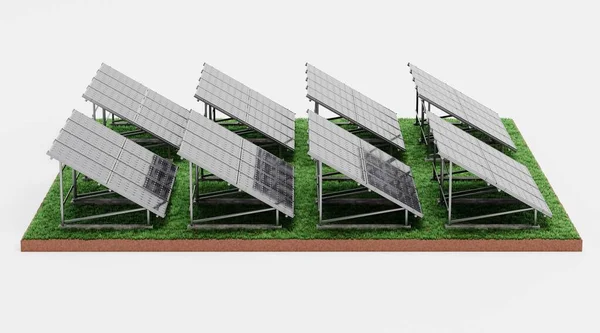 Renderizado Realista Granja Del Panel Solar —  Fotos de Stock