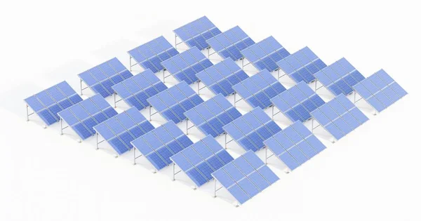 Realistic Render Solar Panel Farm — Stock Photo, Image