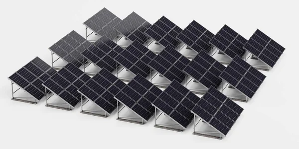 太陽光パネルファームの現実的な3Dレンダリング — ストック写真