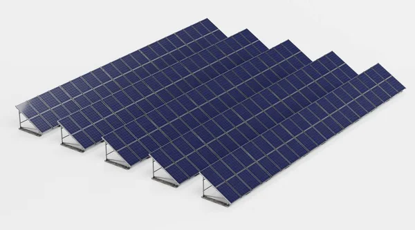 Realistic Render Solar Panel Farm — Stock Photo, Image