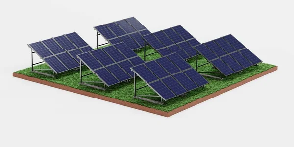 Realistische Render Solar Panel Farm — Stockfoto