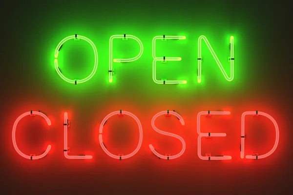 Neon lights - open en gesloten tekenen — Stockfoto