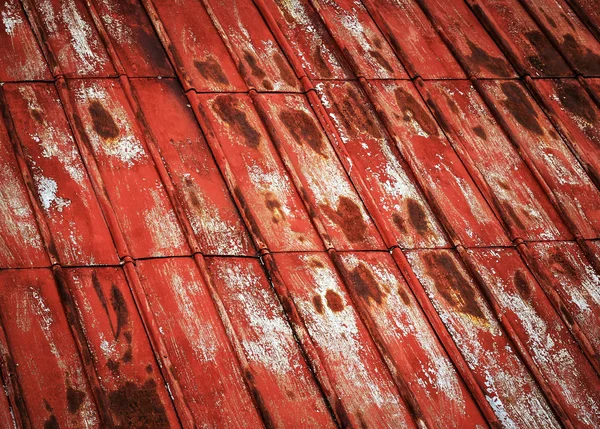 Old red steel metal panel roof — Stock Photo, Image