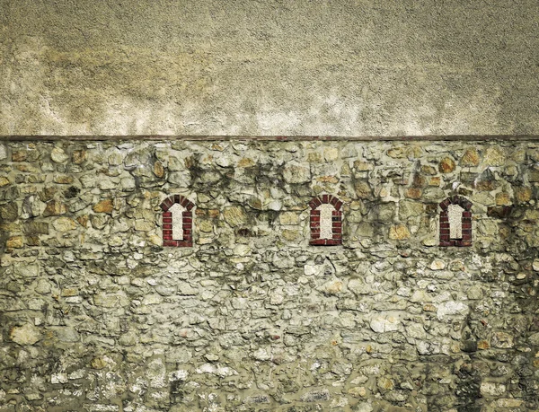 Liten tegelsten windows i väggens slott — Stockfoto